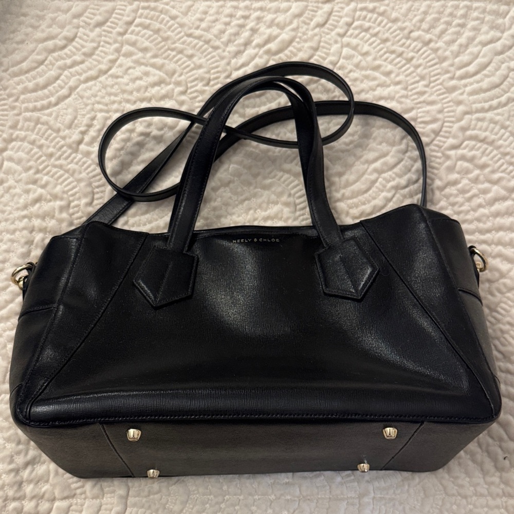 Neely & Chloe The Satchel Saffiano Black Leather Handbag | Structured Carryall